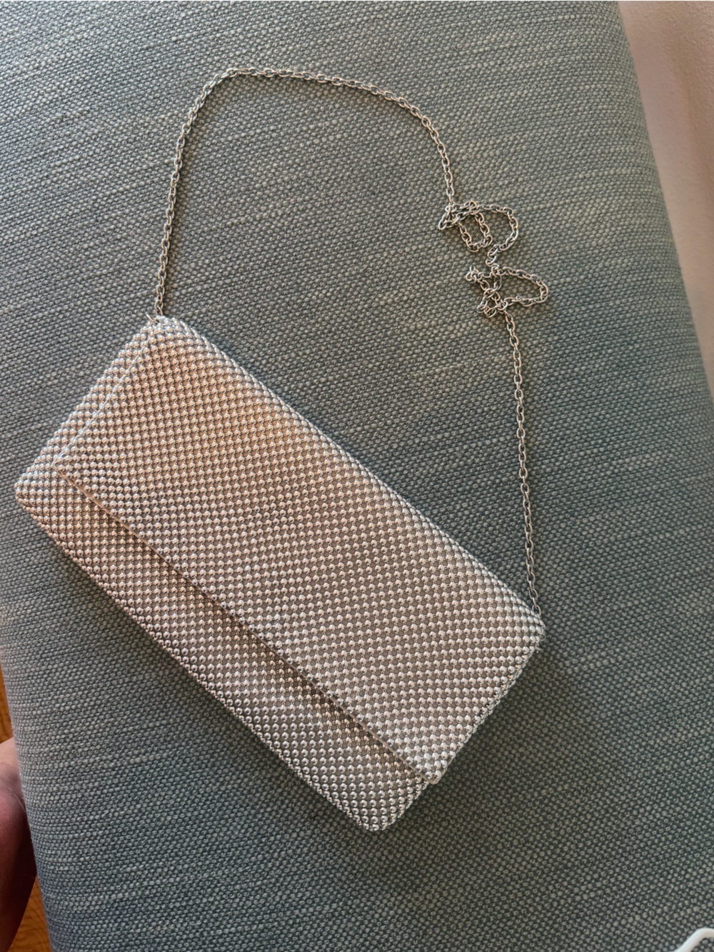 Silver Mesh Evening Clutch with Chain Strap